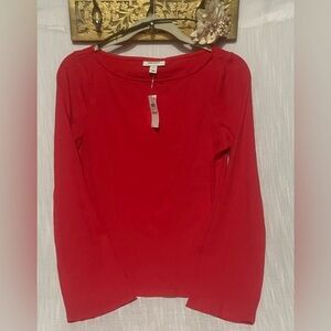 Classic Red Long-Sleeve Ribbed Tee by Alice + Olivia